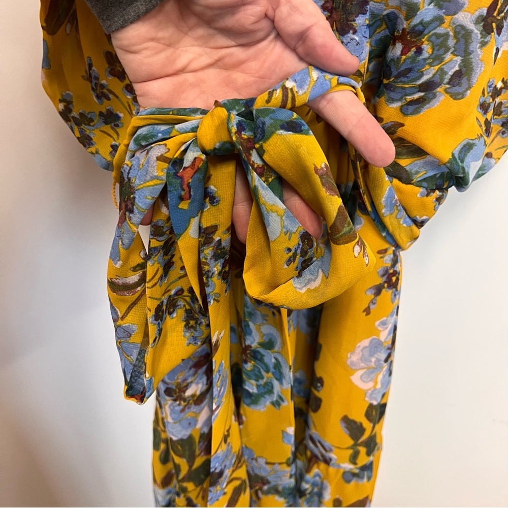 JULIA JORDAN maxi dress mustard yellow blue floral tiered lined chiffon size 16 - Picture 7 of 15